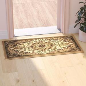 Flash Furniture Mersin Collection Persian Style Area Rug – Olefin Black Non-Shedding Fibers – 4′ x 4′ Octagon – Jute Backing – Hallway, Entryway, Bedroom, Living Room(Ivory)