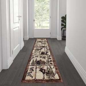 Flash Furniture Vale Collection Wildlife Area Rug – Rustic Brown Nature Inspired Olefin Rug – 2′ x 7′ Area Rug – Jute Backing – Entryway, Living Room, Bedroom(Brown)