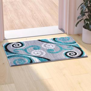 Flash Furniture Valli Collection Area Rug – High Pile Purple Olefin Rug – 2′ x 7′ Area Rug – Jute Backing – Hallway, Entryway, Bedroom, Living Room(Turquoise)