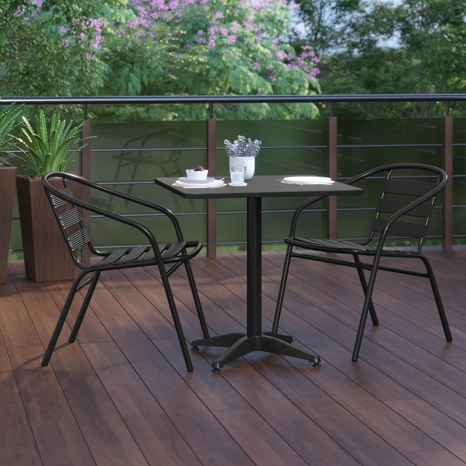 image:imageFlash Furniture 275 Square Aluminum IndoorOutdoor Table Set with 2 Slat Back ChairsBlack