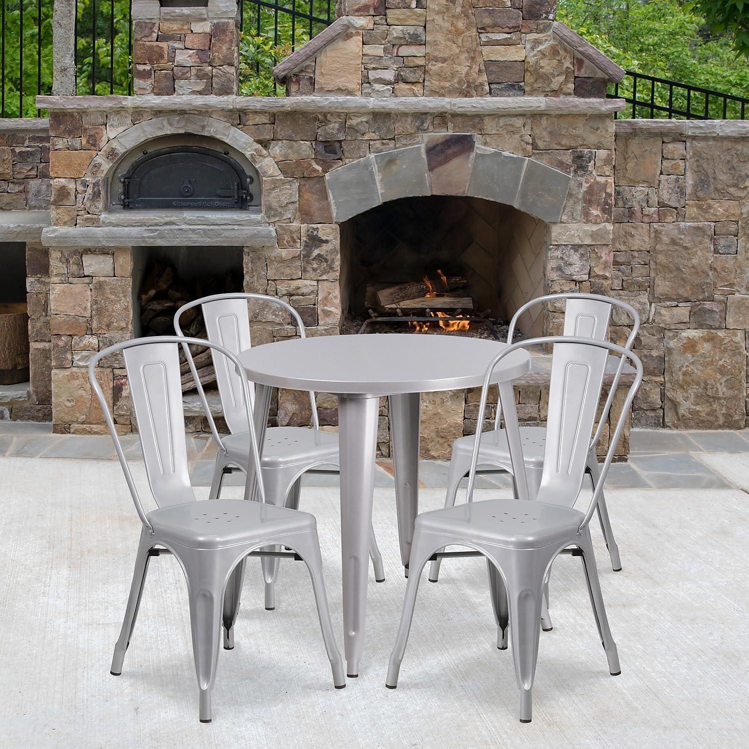 image:imageFlash Furniture Dalton Commercial Grade 30 Round Blue Metal IndoorOutdoor Table Set with 4 Cafe ChairsSilver
