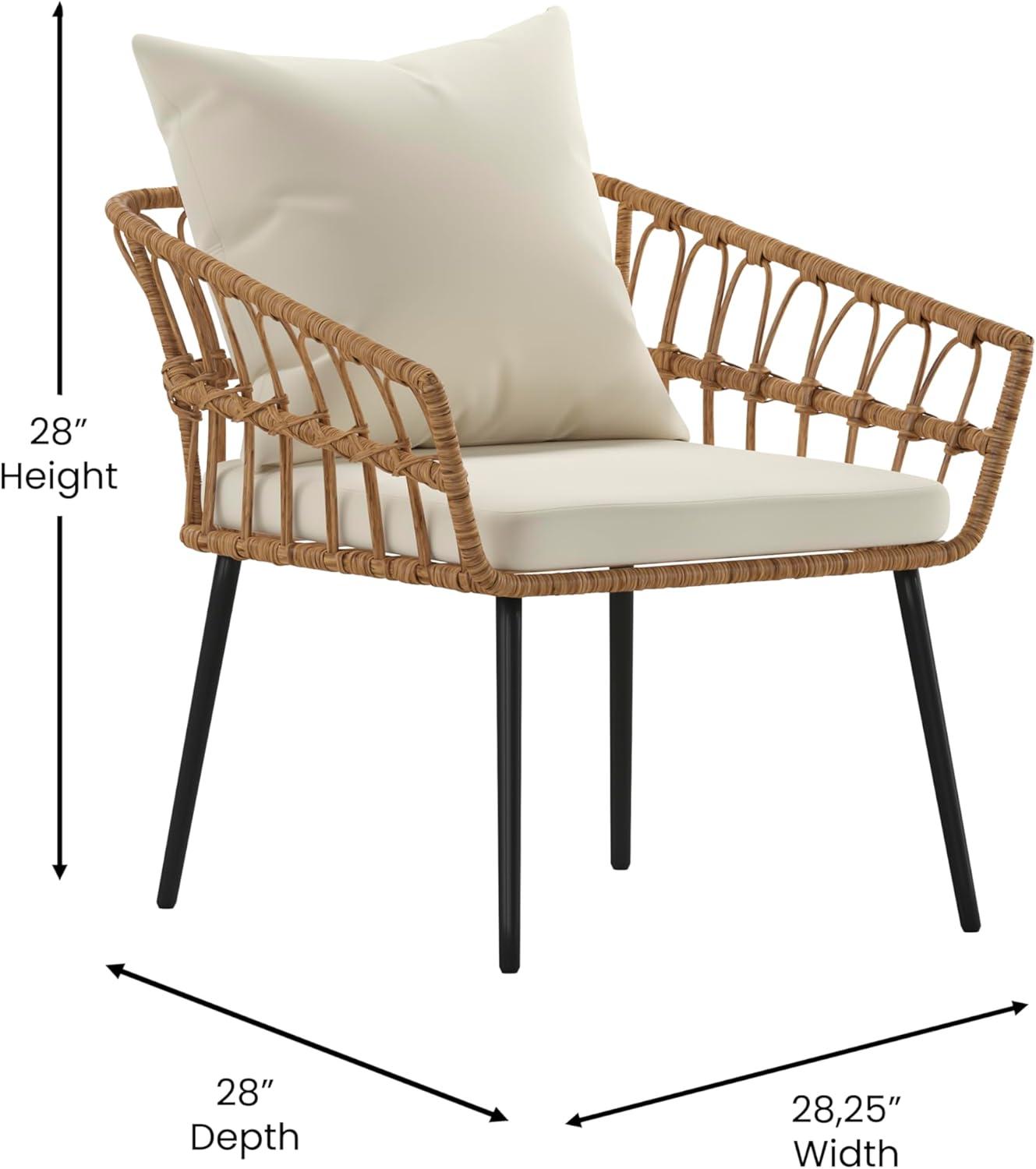 image:imageFlash Furniture Evin Boho 4 Piece Patio Conversation Set Natural Rope Rattan Cream AllWeather Cushions Tempered Glass Top Coffee Table IndoorOutdoorNaturalCream