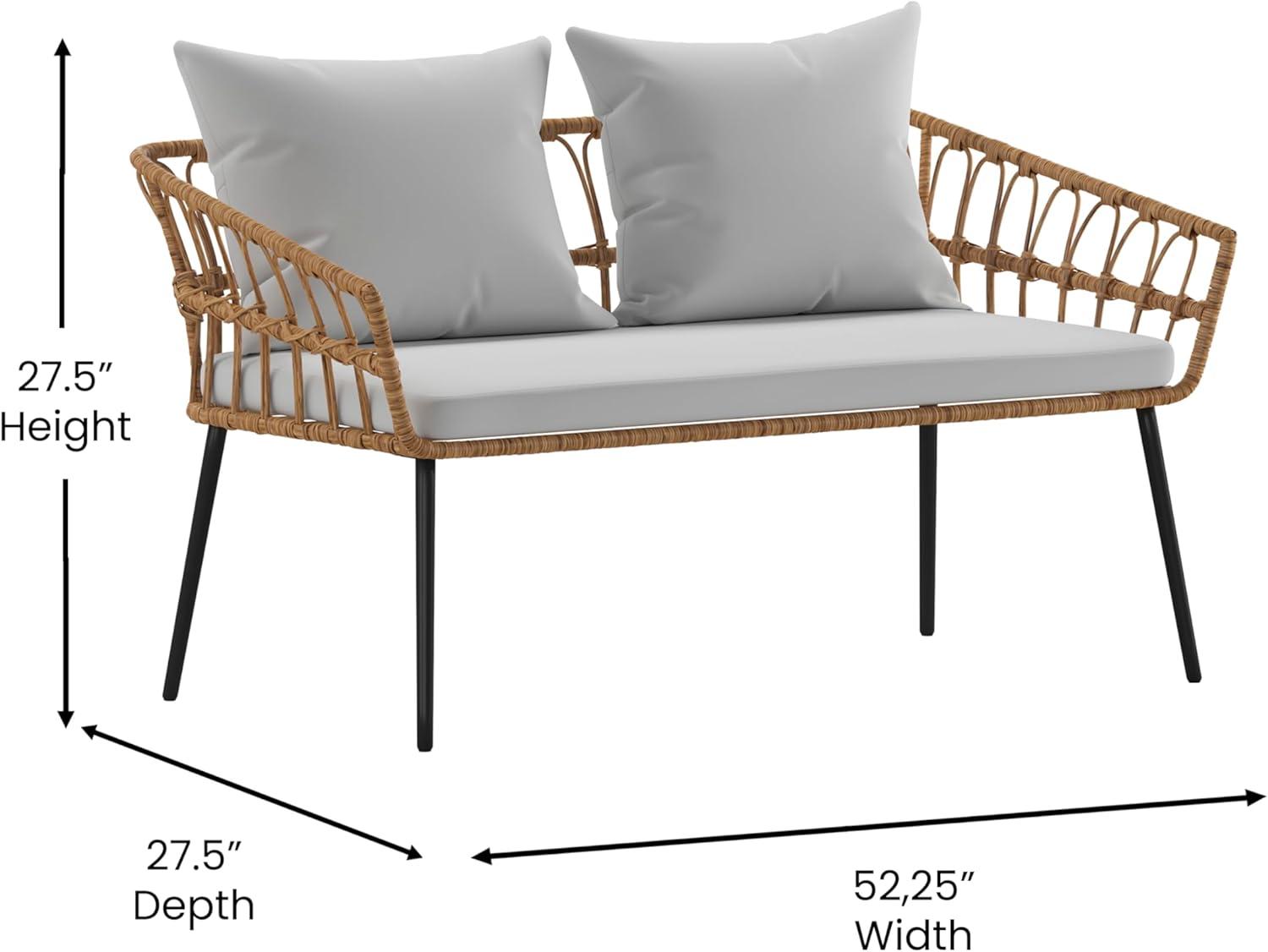 image:imageFlash Furniture Evin Boho 4 Piece Patio Conversation Set Natural Rope Rattan Cream AllWeather Cushions Tempered Glass Top Coffee Table IndoorOutdoorNaturalGray