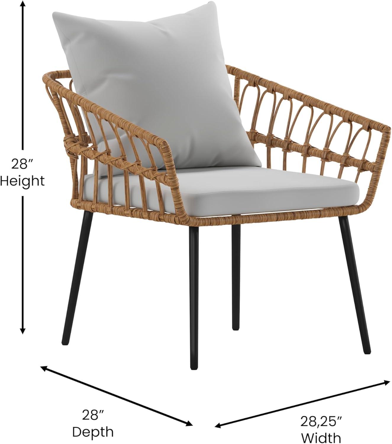 image:imageFlash Furniture Evin Boho 4 Piece Patio Conversation Set Natural Rope Rattan Cream AllWeather Cushions Tempered Glass Top Coffee Table IndoorOutdoorNaturalGray