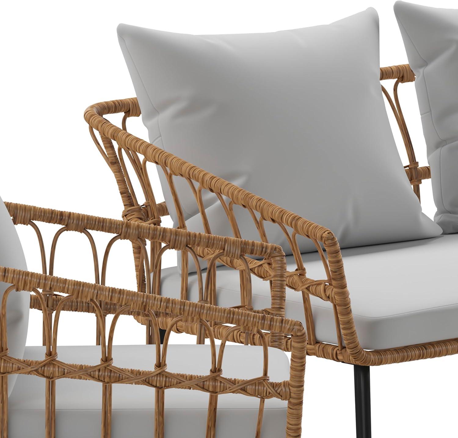 image:imageFlash Furniture Evin Boho 4 Piece Patio Conversation Set Natural Rope Rattan Cream AllWeather Cushions Tempered Glass Top Coffee Table IndoorOutdoorNaturalGray