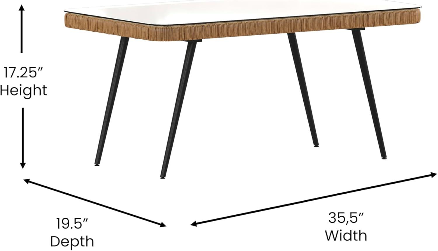 image:imageFlash Furniture Evin Boho 4 Piece Patio Conversation Set Natural Rope Rattan Cream AllWeather Cushions Tempered Glass Top Coffee Table IndoorOutdoorNaturalCream