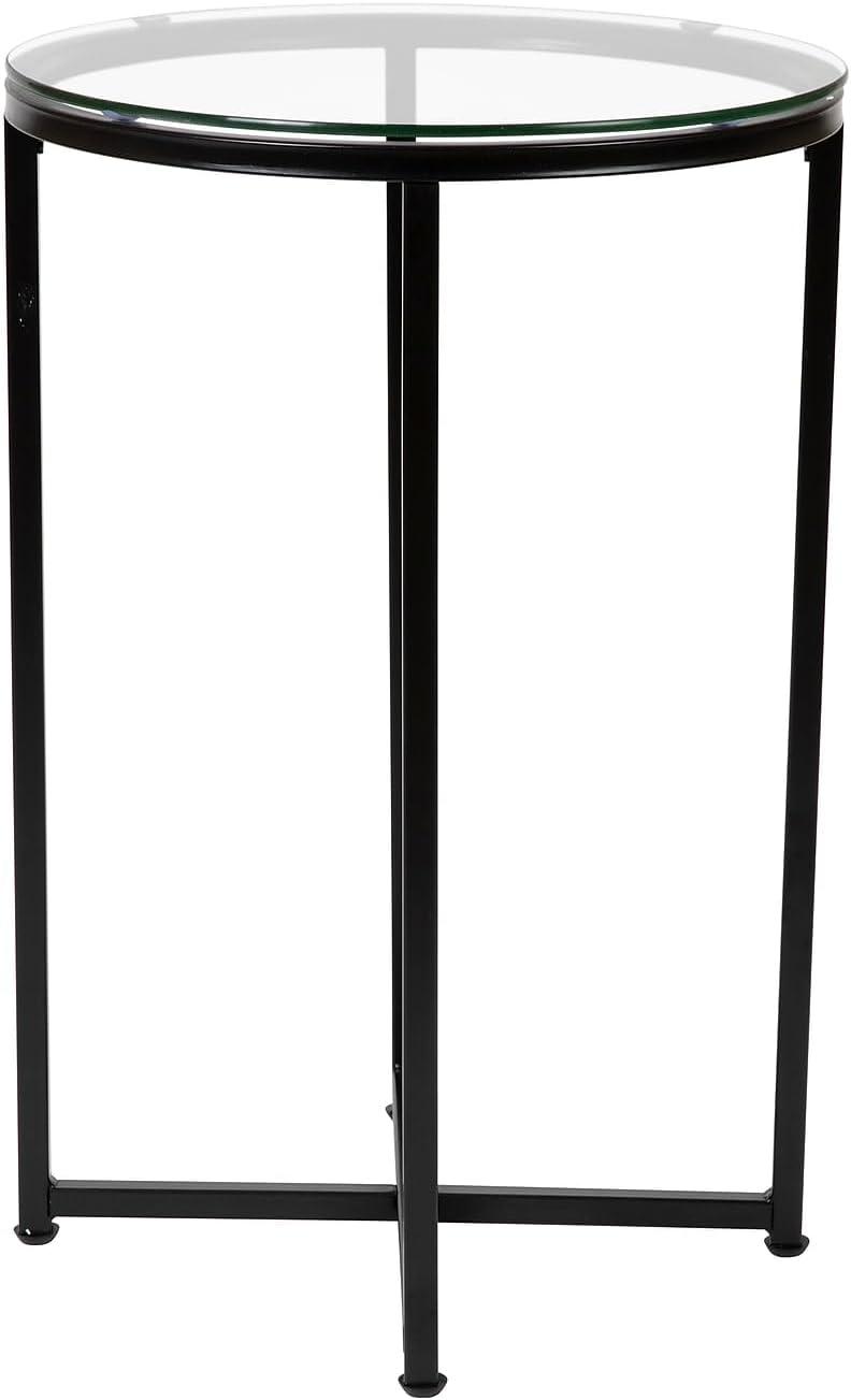image:imageFlash Furniture Greenwich Collection End Table Modern Clear Glass End Table Crisscross Matte Black FrameClear TopMatte Black Frame