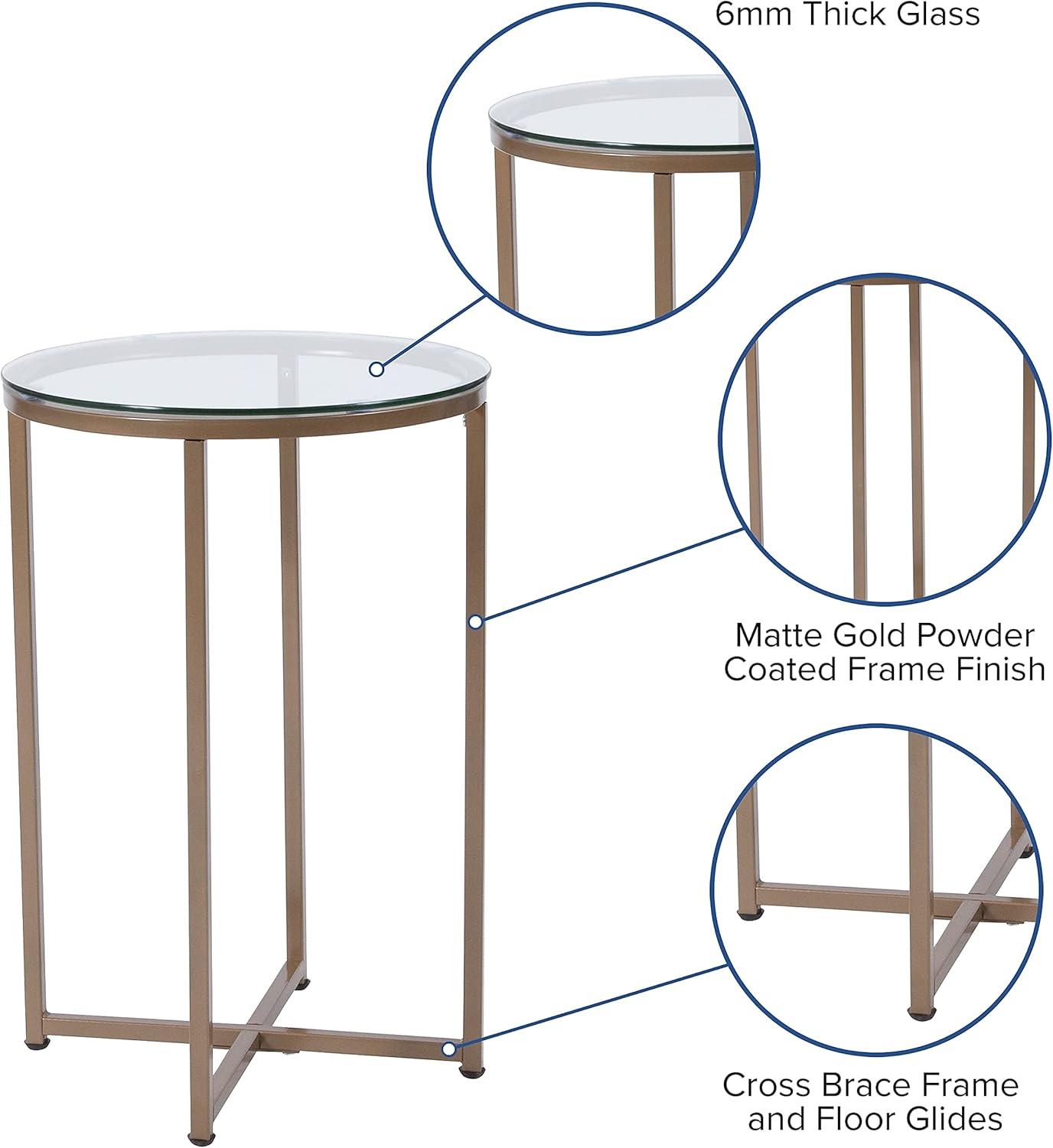 image:imageFlash Furniture Greenwich Collection End Table Modern Clear Glass End Table Crisscross Matte Black FrameClearBrushed Gold