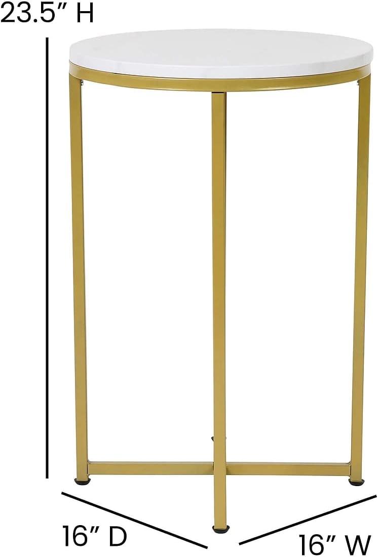 image:imageFlash Furniture Hampstead Collection End Table Modern White Marble Finish End Table Crisscross Brushed Gold Frame