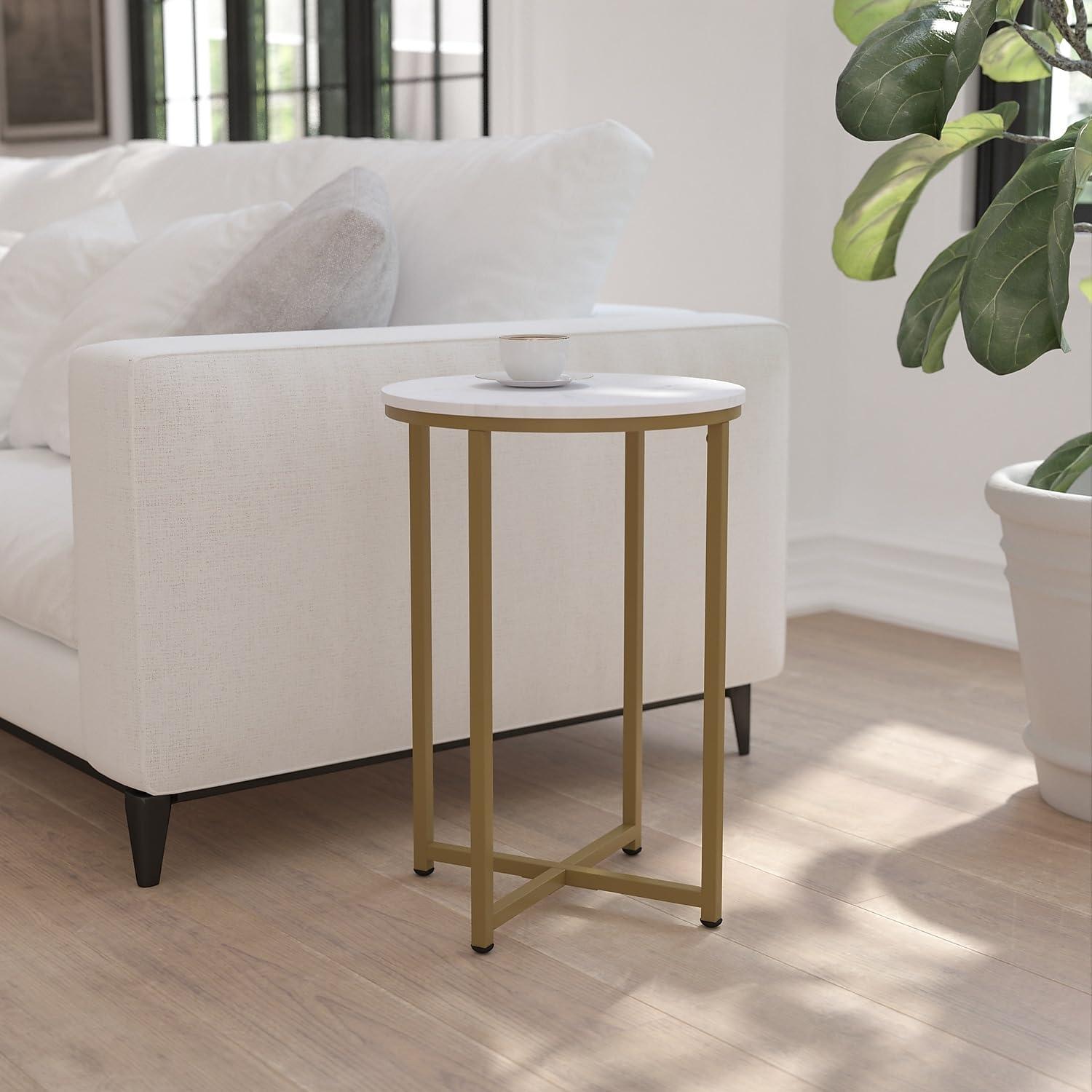 image:imageFlash Furniture Hampstead Collection End Table Modern White Marble Finish End Table Crisscross Brushed Gold Frame