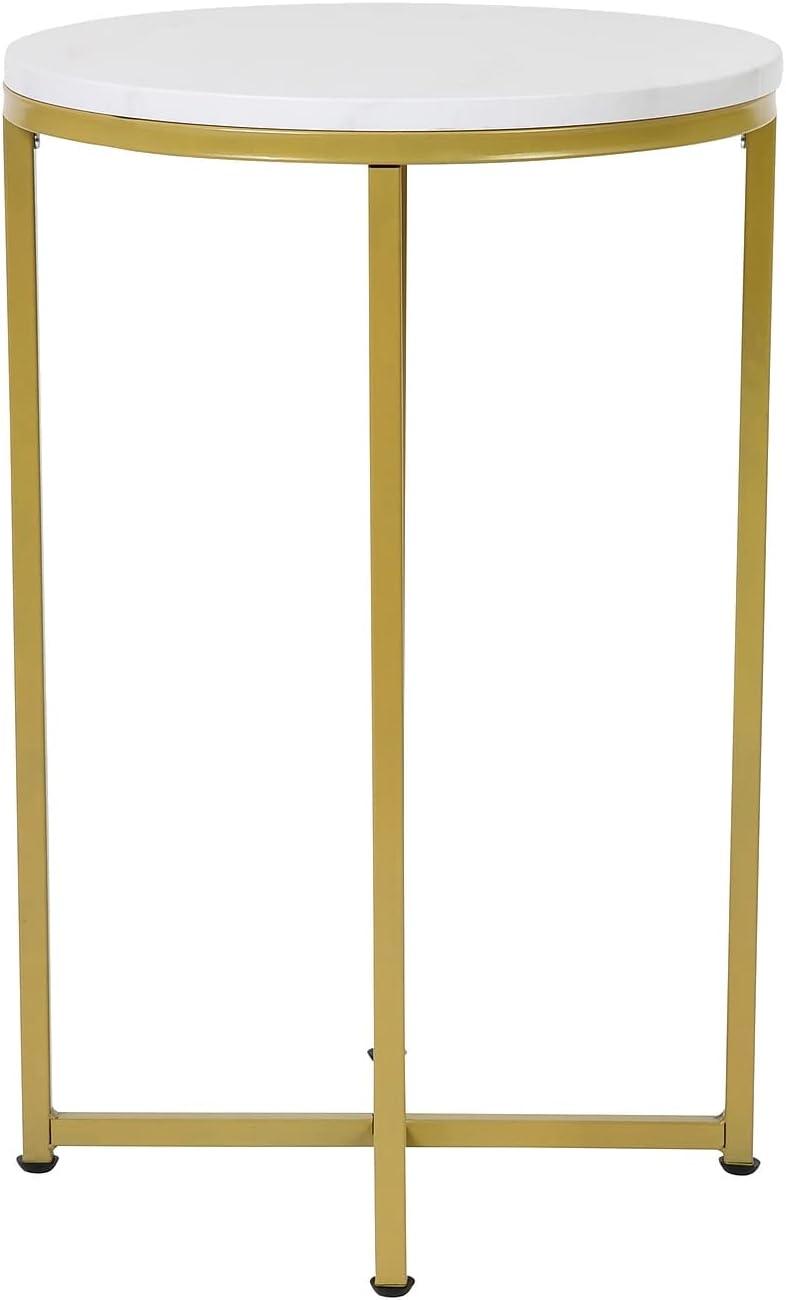 image:imageFlash Furniture Hampstead Collection End Table Modern White Marble Finish End Table Crisscross Brushed Gold Frame