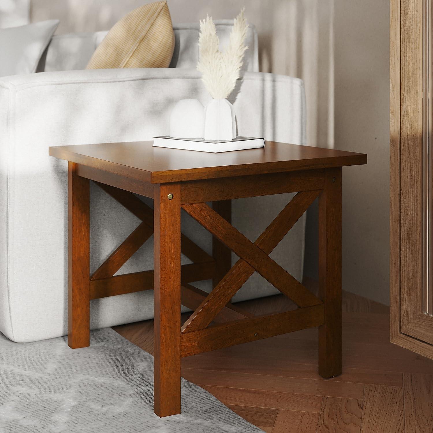 image:imageFlash Furniture Jasper Farmhouse Solid Wood End Table Rustic End Side Table XFrame Design for Living Room Bedroom Home Office 1975 H Acacia GrayRustic WhiteWalnut