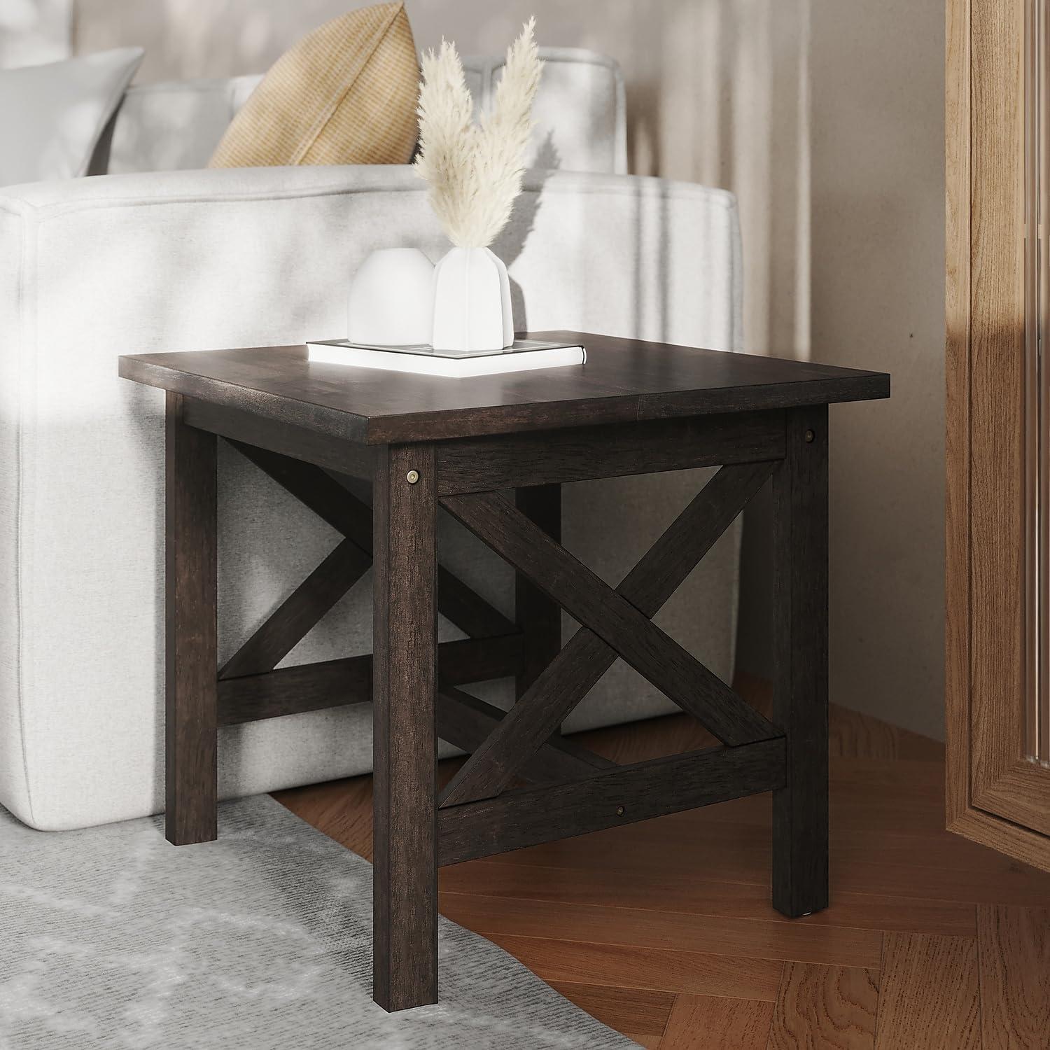 image:imageFlash Furniture Jasper Farmhouse Solid Wood End Table Rustic End Side Table XFrame Design for Living Room Bedroom Home Office 1975 H Acacia GrayRustic WhiteDark Gray