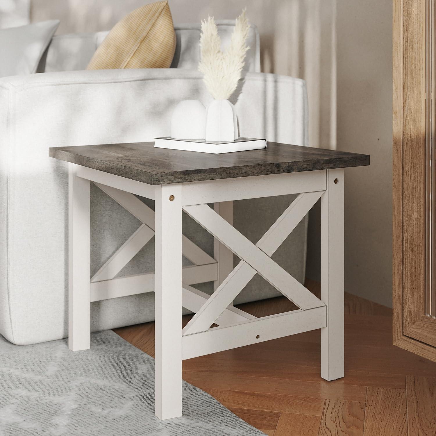 image:imageFlash Furniture Jasper Farmhouse Solid Wood End Table Rustic End Side Table XFrame Design for Living Room Bedroom Home Office 1975 H Acacia GrayRustic WhiteAcacia Gray TopRustic White Frame