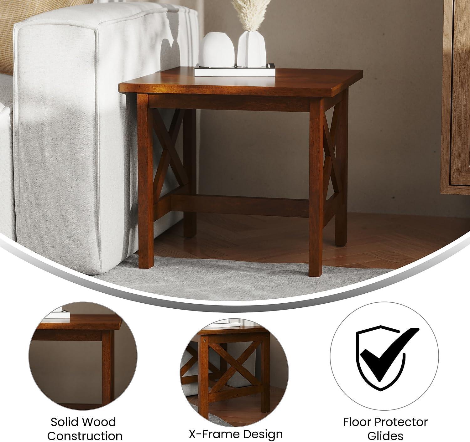 image:imageFlash Furniture Jasper Farmhouse Solid Wood End Table Rustic End Side Table XFrame Design for Living Room Bedroom Home Office 1975 H Acacia GrayRustic WhiteWalnut