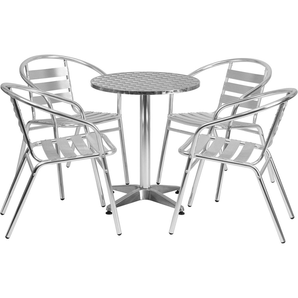 image:imageFlash Furniture 235 Round Aluminum IndoorOutdoor Table Set with 4 Slat Back Chairs235