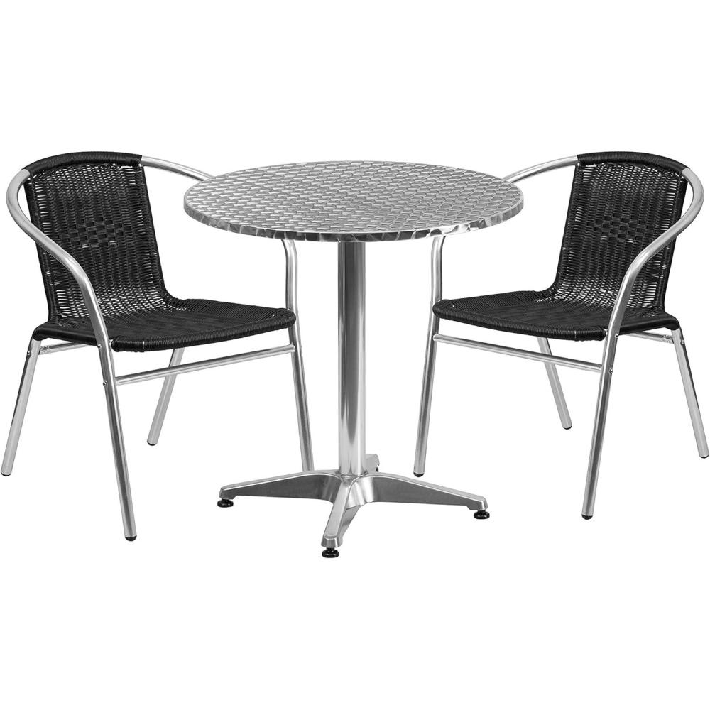 image:imageFlash Furniture 275 Round Aluminum IndoorOutdoor Table Set with 2 Dark Brown Rattan ChairsBlack