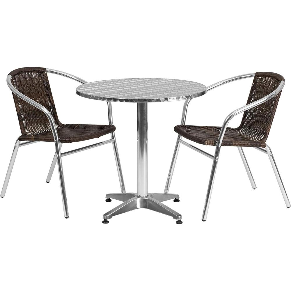 image:imageFlash Furniture 275 Round Aluminum IndoorOutdoor Table Set with 2 Dark Brown Rattan ChairsDark Brown