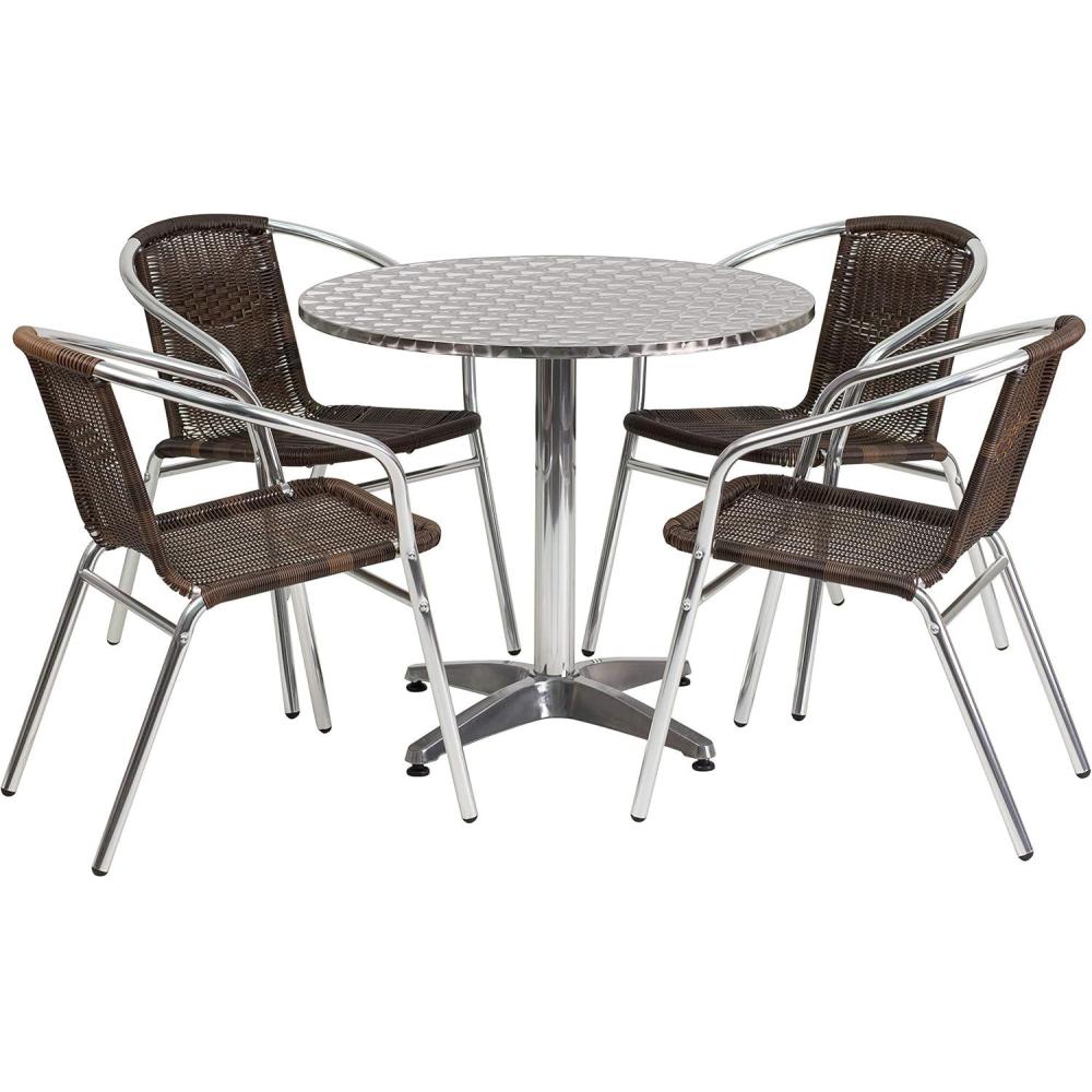 image:imageFlash Furniture 315 Round Aluminum IndoorOutdoor Table Set with 4 Dark Brown Rattan ChairsDark Brown