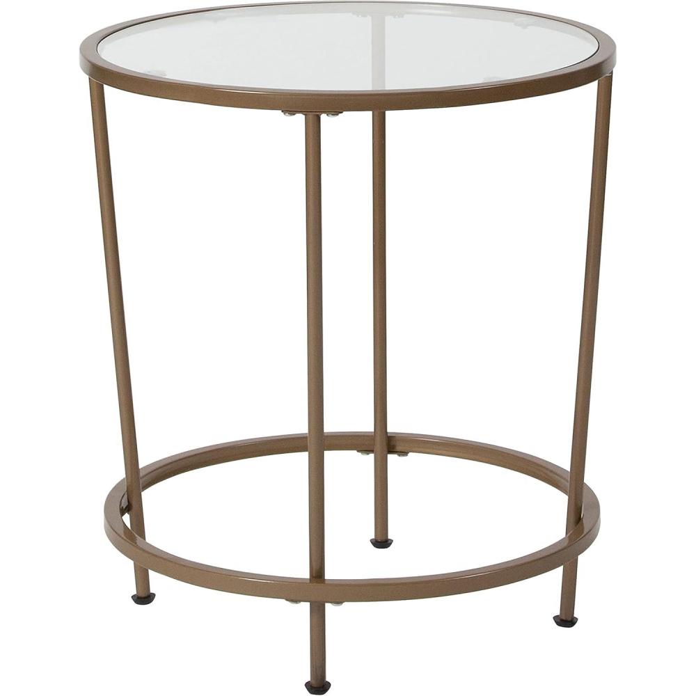 image:imageFlash Furniture Astoria Collection Round End Table  Modern Clear Glass End Table  Matte Gold FrameClearBrushed Gold
