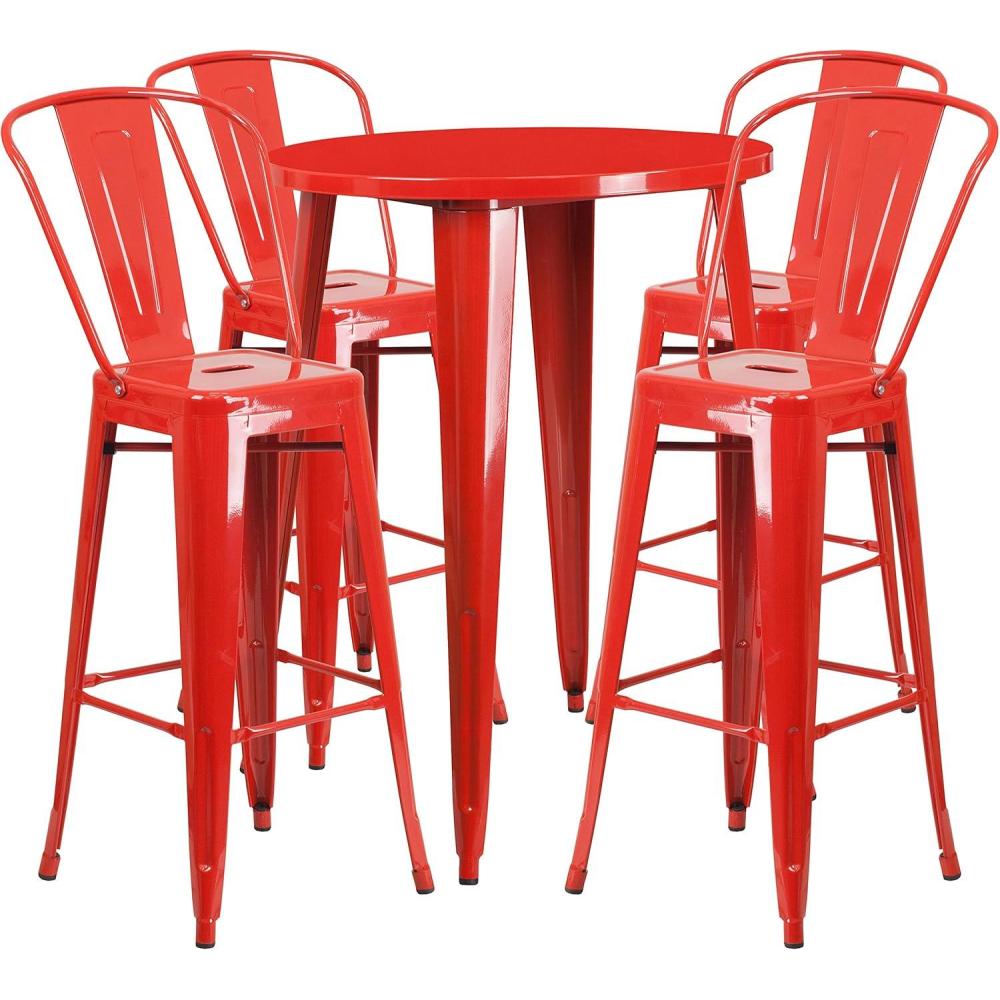 image:imageFlash Furniture Callum Commercial Grade 30 Round Silver Metal IndoorOutdoor Bar Table Set with 4 Cafe StoolsRed