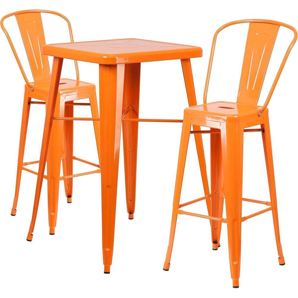 image:imageFlash Furniture Commercial Grade 2375 Square Orange Metal IndoorOutdoor Bar Table Set with 2 Stools with BacksOrange