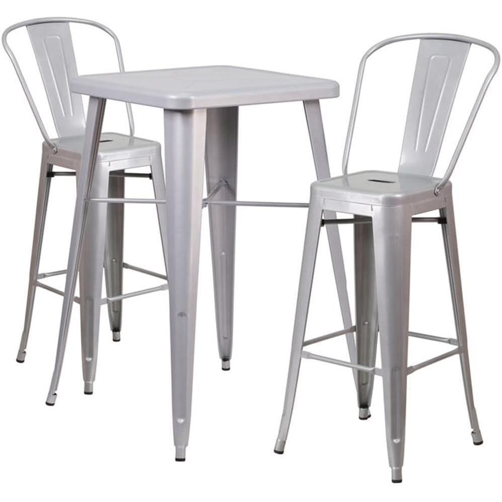 image:imageFlash Furniture Commercial Grade 2375 Square Orange Metal IndoorOutdoor Bar Table Set with 2 Stools with BacksSilver