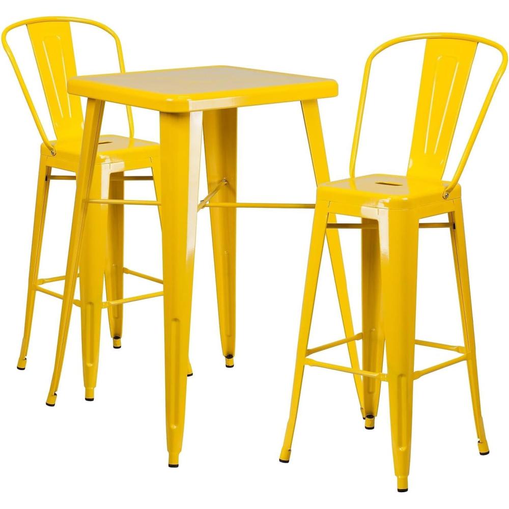 image:imageFlash Furniture Commercial Grade 2375 Square Orange Metal IndoorOutdoor Bar Table Set with 2 Stools with BacksYellow