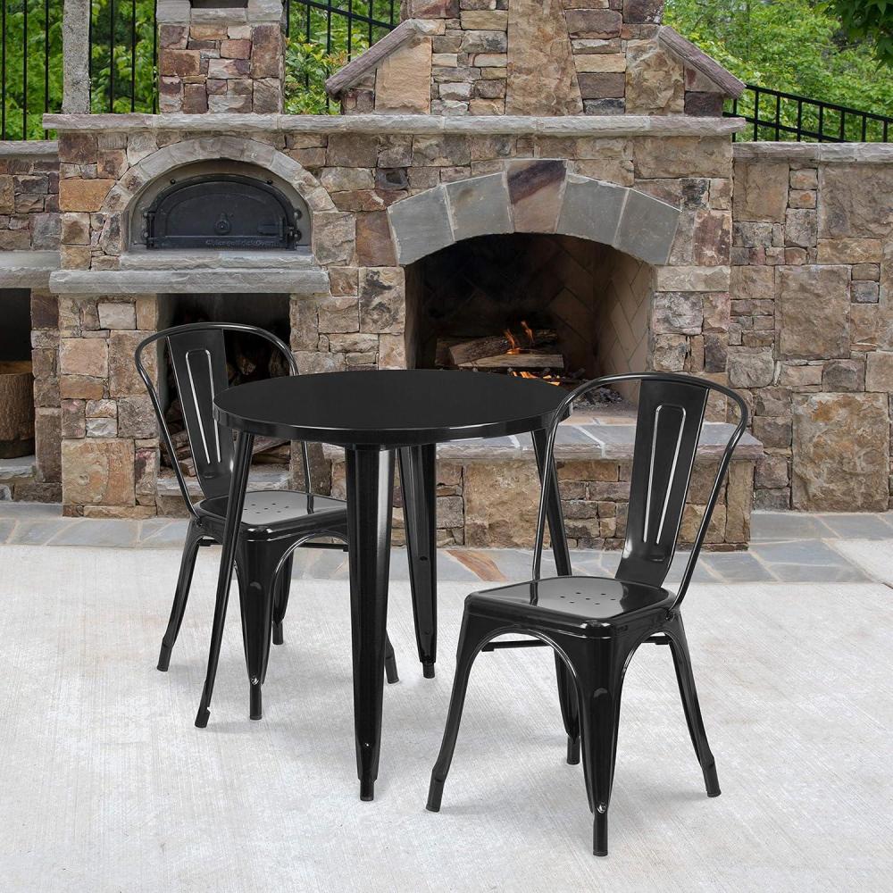 image:imageFlash Furniture Commercial Grade 30 Round Orange Metal IndoorOutdoor Table Set with 2 Cafe ChairsBlack