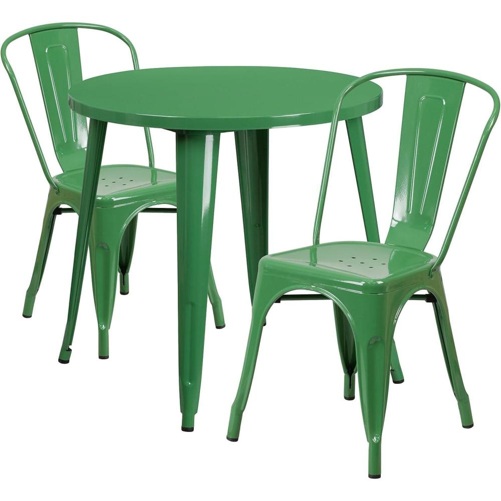 image:imageFlash Furniture Commercial Grade 30 Round Orange Metal IndoorOutdoor Table Set with 2 Cafe ChairsGreen