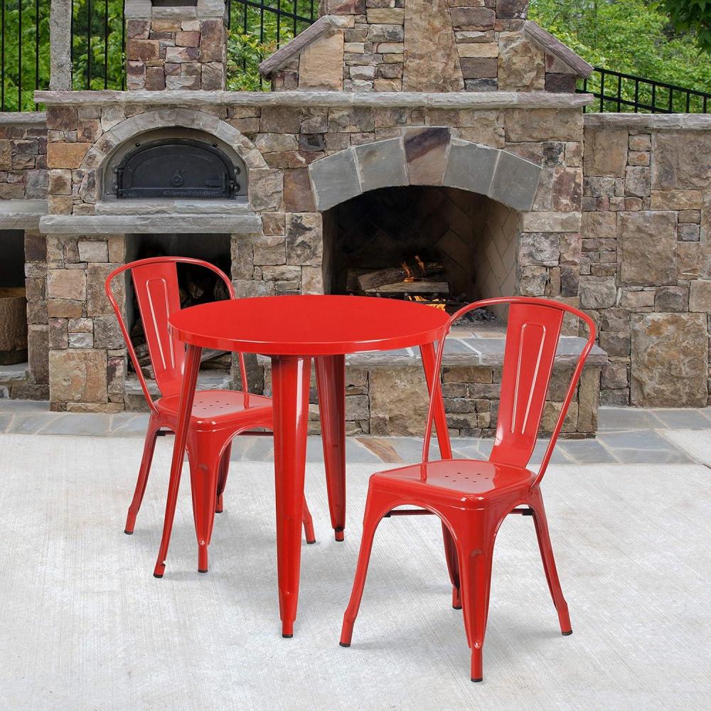 image:imageFlash Furniture Commercial Grade 30 Round Orange Metal IndoorOutdoor Table Set with 2 Cafe ChairsRed