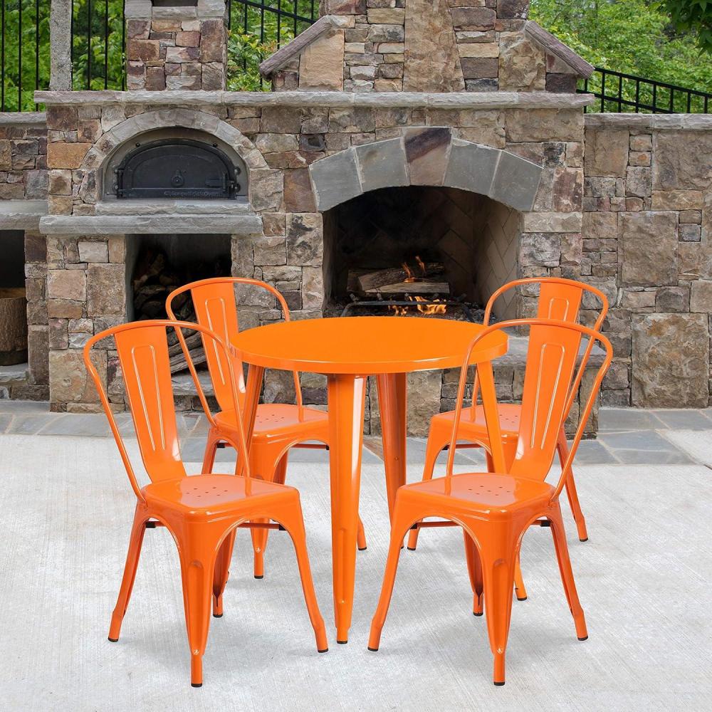 image:imageFlash Furniture Dalton Commercial Grade 30 Round Blue Metal IndoorOutdoor Table Set with 4 Cafe ChairsOrange