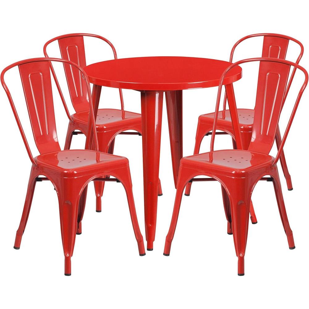 image:imageFlash Furniture Dalton Commercial Grade 30 Round Blue Metal IndoorOutdoor Table Set with 4 Cafe ChairsRed