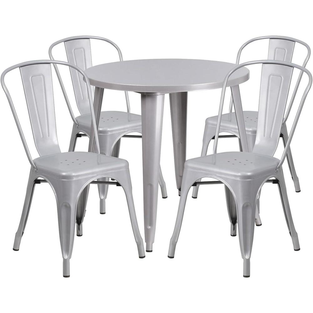 image:imageFlash Furniture Dalton Commercial Grade 30 Round Blue Metal IndoorOutdoor Table Set with 4 Cafe ChairsSilver