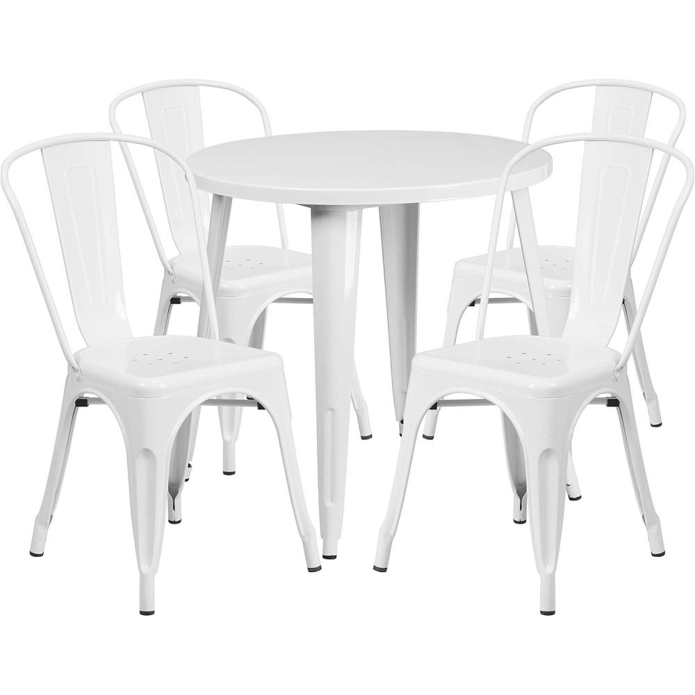 image:imageFlash Furniture Dalton Commercial Grade 30 Round Blue Metal IndoorOutdoor Table Set with 4 Cafe ChairsWhite