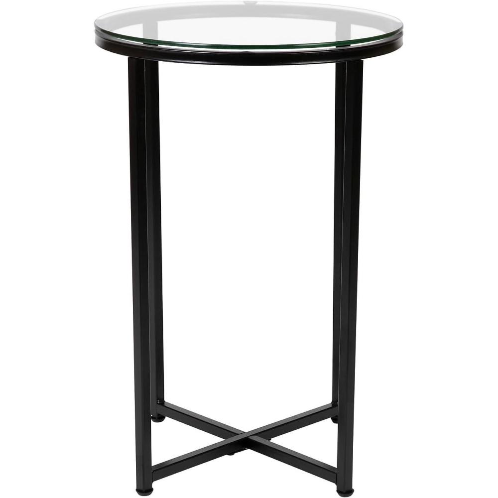 image:imageFlash Furniture Greenwich Collection End Table Modern Clear Glass End Table Crisscross Matte Black FrameClear TopMatte Black Frame