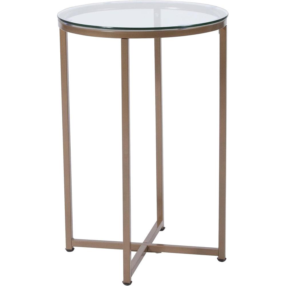 image:imageFlash Furniture Greenwich Collection End Table Modern Clear Glass End Table Crisscross Matte Black FrameClearBrushed Gold