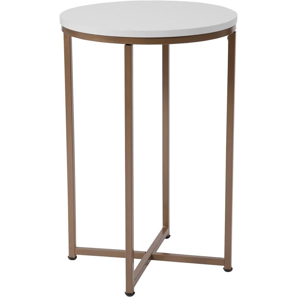 image:imageFlash Furniture Hampstead Collection End Table  Modern White Finish End Table  Crisscross Brushed Gold Frame