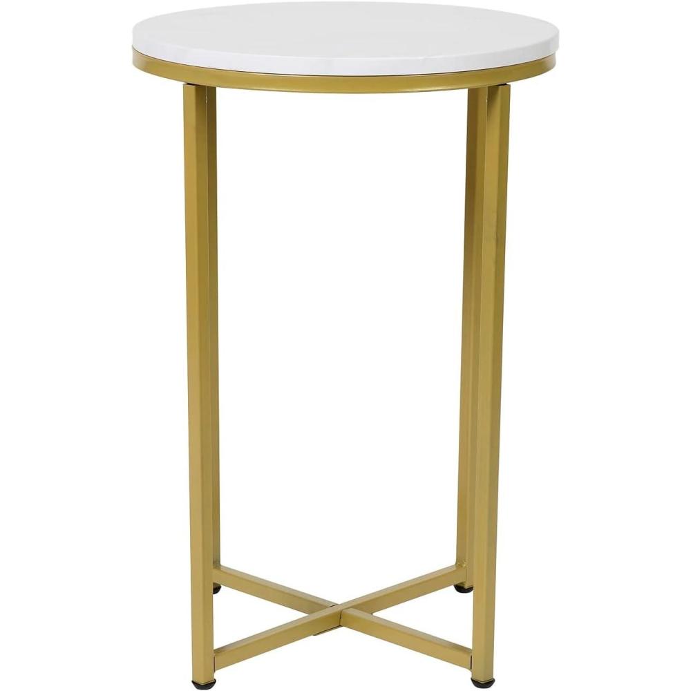 image:imageFlash Furniture Hampstead Collection End Table Modern White Marble Finish End Table Crisscross Brushed Gold Frame