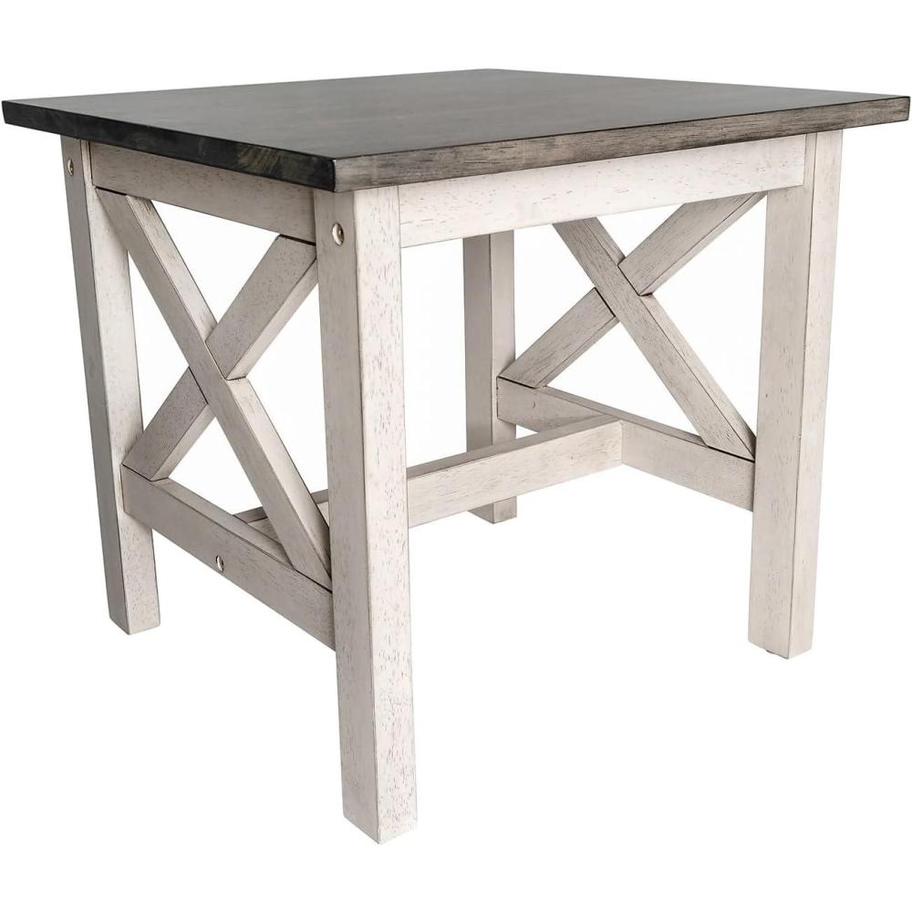 image:imageFlash Furniture Jasper Farmhouse Solid Wood End Table Rustic End Side Table XFrame Design for Living Room Bedroom Home Office 1975 H Acacia GrayRustic WhiteAcacia Gray TopRustic White Frame