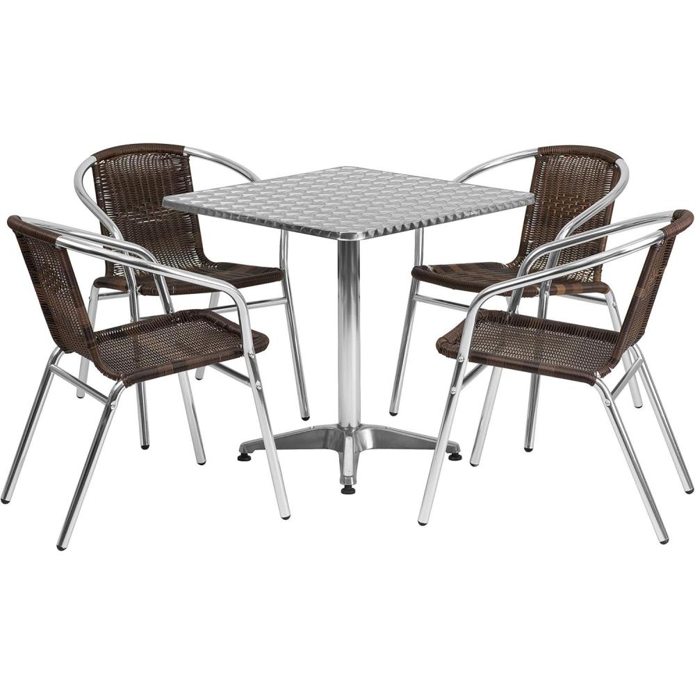 image:imageFlash Furniture Lila 275 Square Aluminum IndoorOutdoor Table Set with 4 Dark Brown Rattan ChairsDark Brown