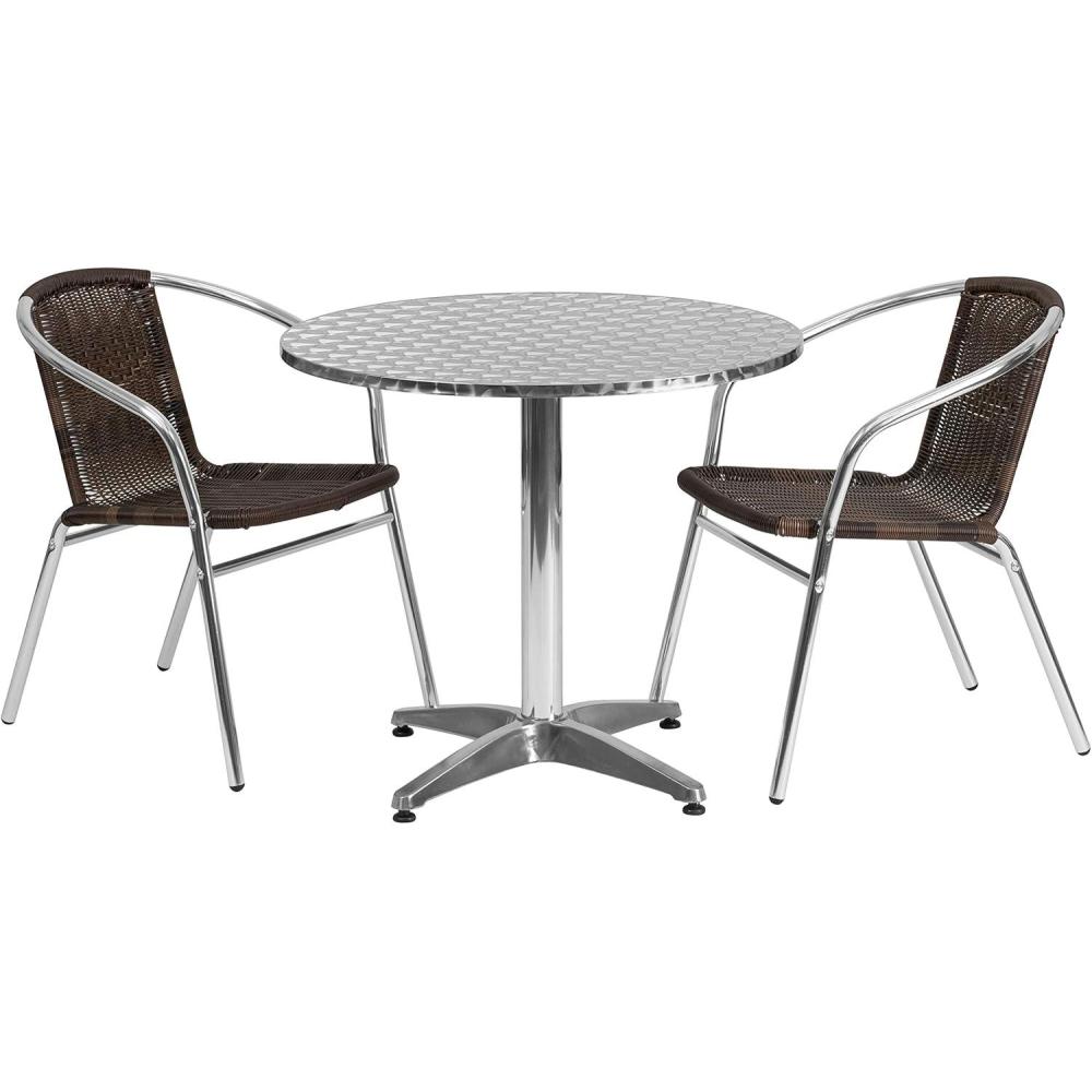 image:imageFlash Furniture Lila 315 Round Aluminum IndoorOutdoor Table Set with 2 Dark Brown Rattan ChairsDark Brown