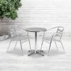 Flash Furniture 23.5” Round Aluminum Indoor-Outdoor Table Set with 2 Slat Back Chairs(Aluminum)