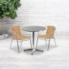 Flash Furniture 27.5” Round Aluminum Indoor-Outdoor Table Set with 2 Dark Brown Rattan Chairs(Beige)