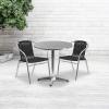Flash Furniture 27.5” Round Aluminum Indoor-Outdoor Table Set with 2 Dark Brown Rattan Chairs(Black)