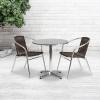 Flash Furniture 27.5” Round Aluminum Indoor-Outdoor Table Set with 2 Dark Brown Rattan Chairs(Dark Brown)
