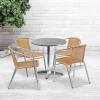 Flash Furniture 27.5” Round Aluminum Indoor-Outdoor Table Set with 4 Dark Brown Rattan Chairs(Beige)