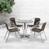 Flash Furniture 27.5” Round Aluminum Indoor-Outdoor Table Set with 4 Dark Brown Rattan Chairs(Dark Brown)