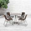 Flash Furniture 31.5” Round Aluminum Indoor-Outdoor Table Set with 4 Dark Brown Rattan Chairs(Dark Brown)