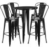 Flash Furniture Callum Commercial Grade 30″ Round Silver Metal Indoor-Outdoor Bar Table Set with 4 Cafe Stools(Black)
